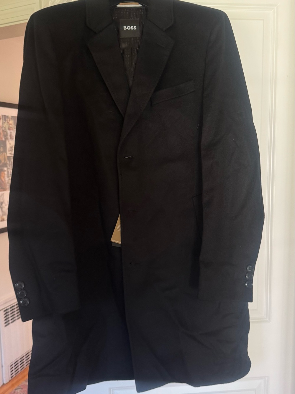 BOSS Men's Black Single-Breasted overcoat 90% wool 10% cashmere Boss H-Hyde 254